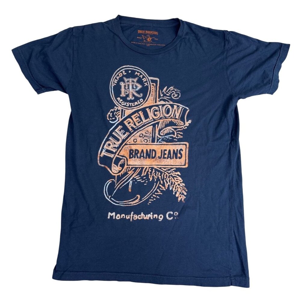 True Religion Mens Navy Graphic Tee S Lightweight Cotton Blend